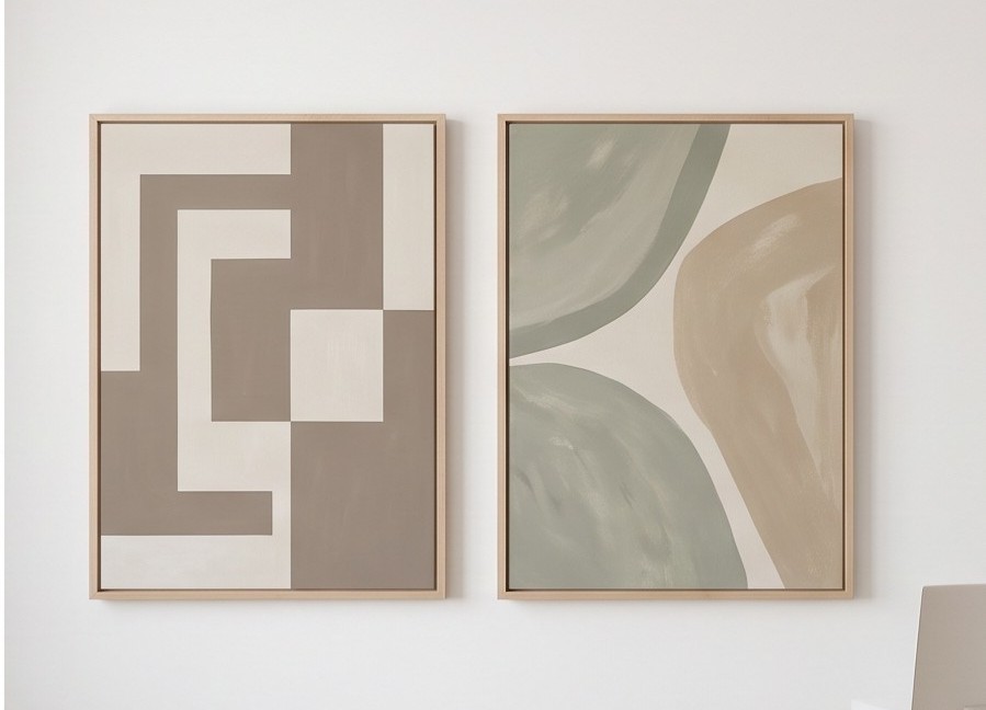 Organic abstract artwork of flowing tide-line curves in warm neutrals with one darker curve