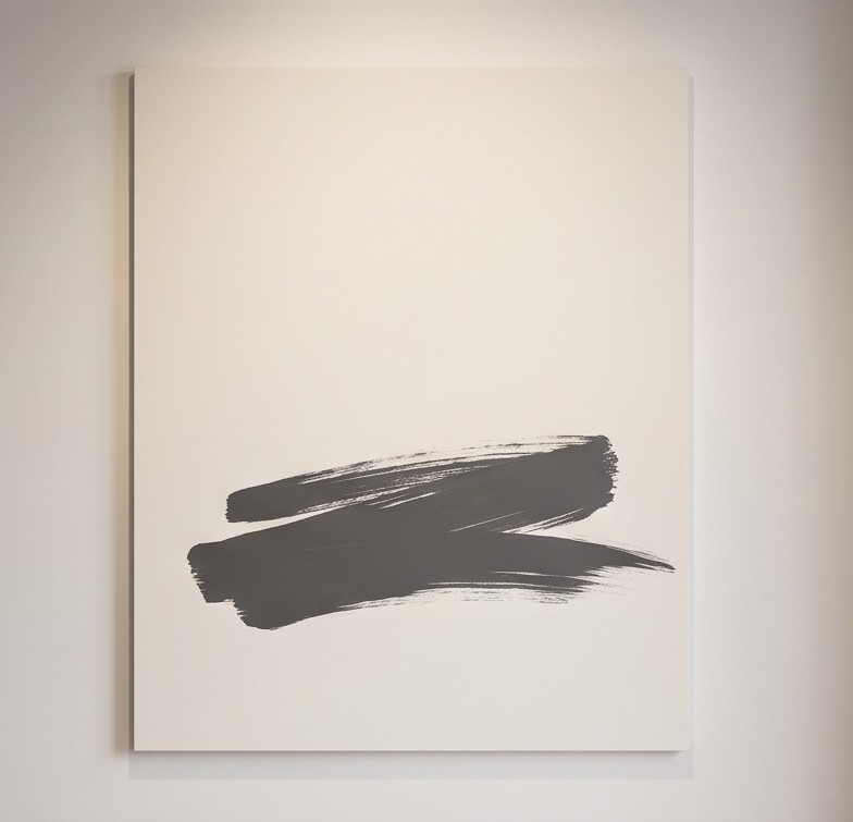Textured beige abstract artwork with one deep clay fissure on a slightly lighter beige wall