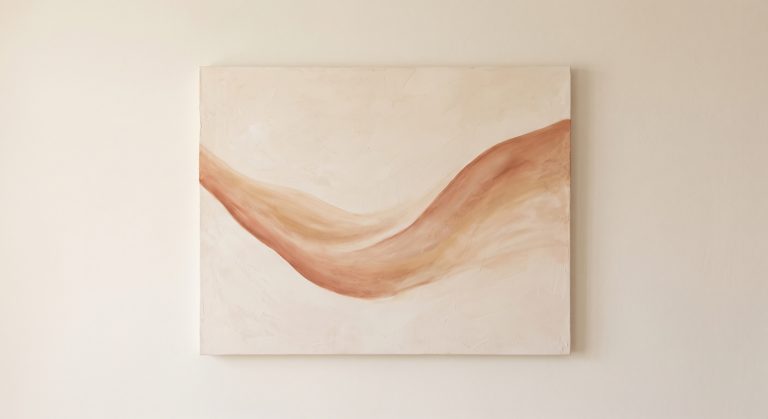 Warm neutral abstract artwork in ivory with terracotta-tinged clay and soft caramel tones