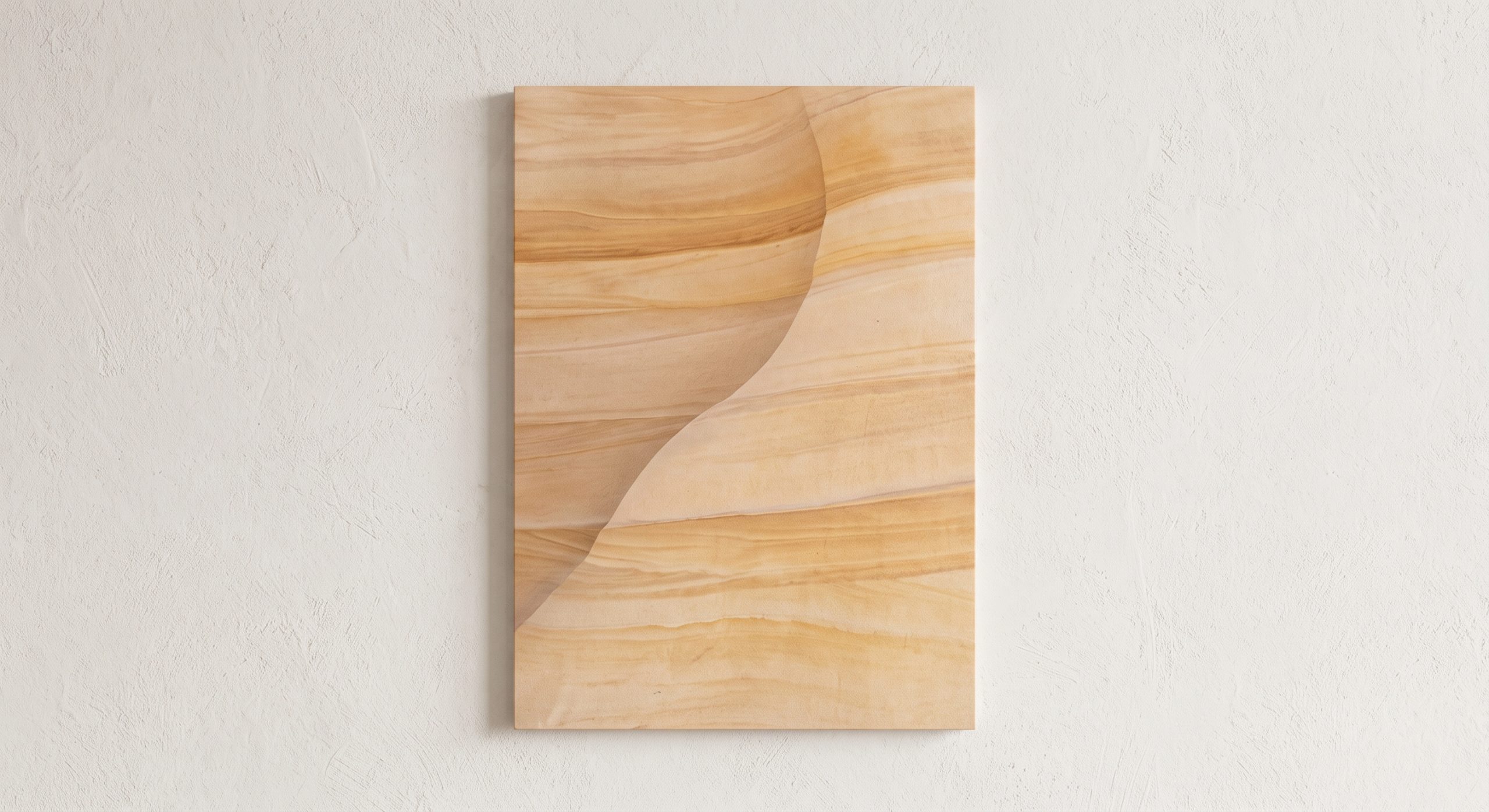 Sandstone-inspired abstract artwork with soft layered strata in warm sand, ochre and pale honey tones