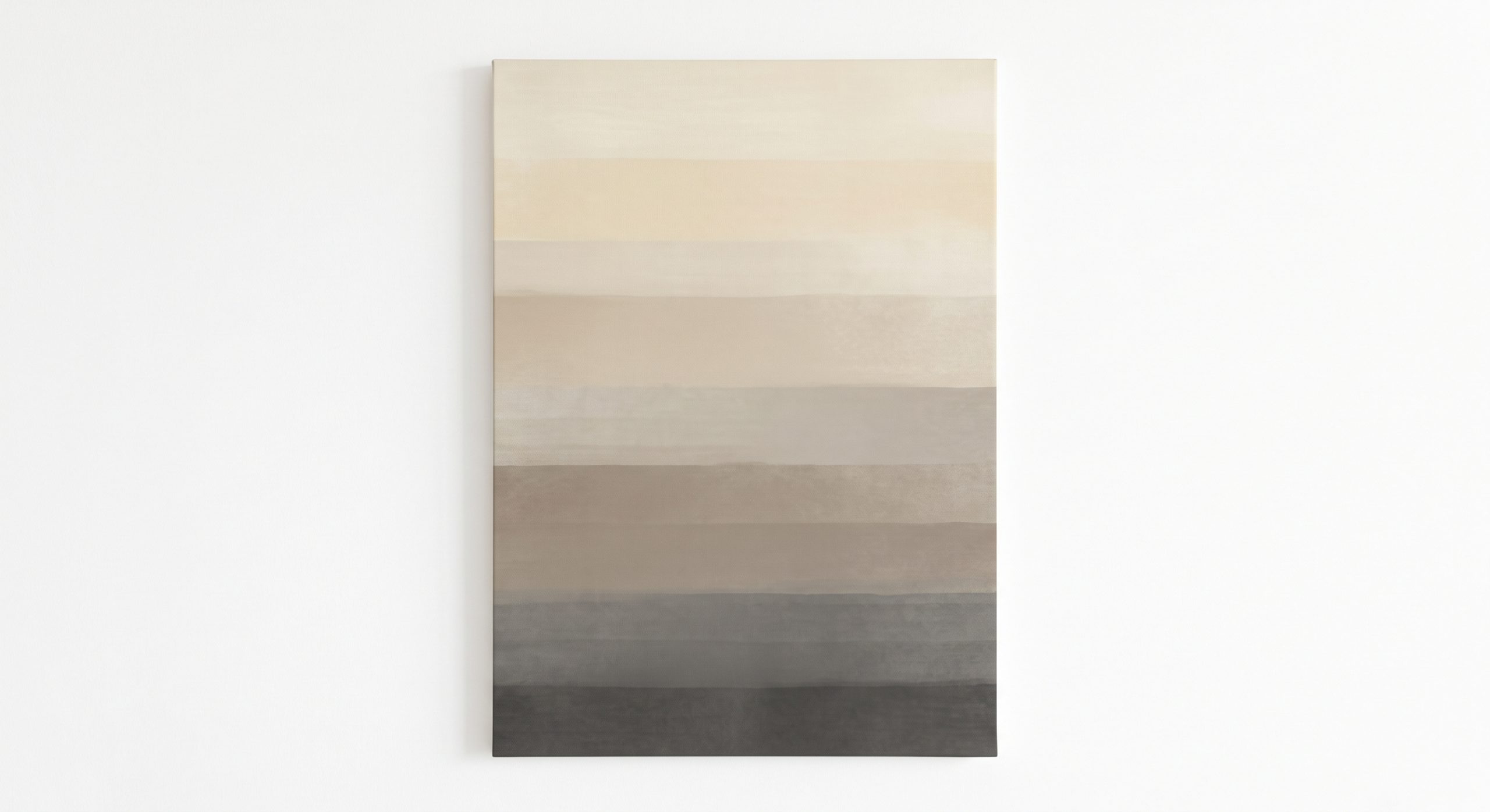 Abstract artwork of graded horizontal bands moving from warm cream through oatmeal and taupe to soft charcoal