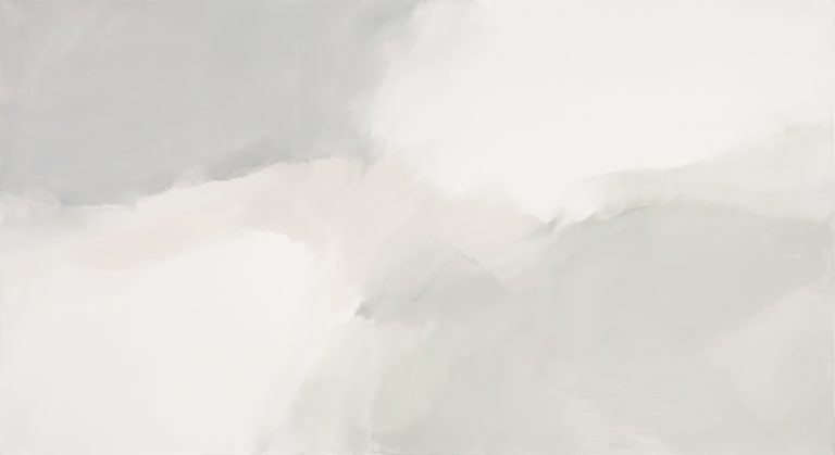 Serene abstract artwork in soft mist tones of pale grey, warm white and faint sage