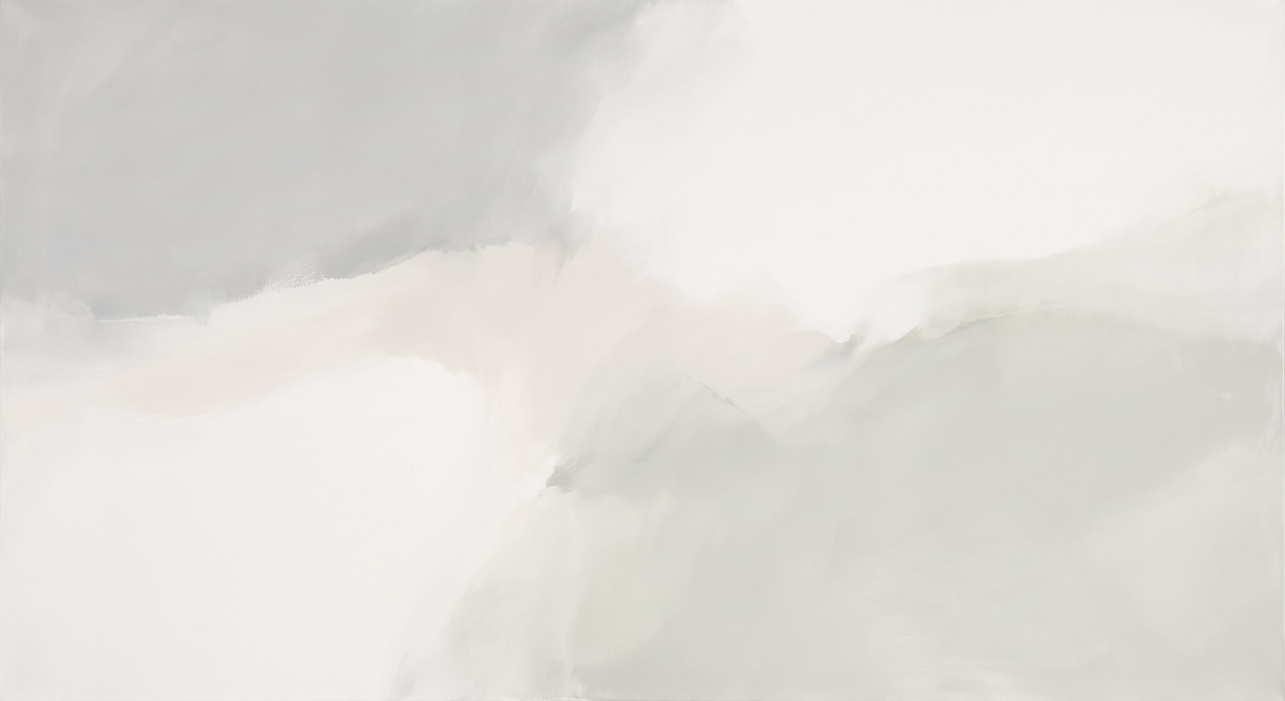 Serene abstract artwork in soft mist tones of pale grey, warm white and faint sage