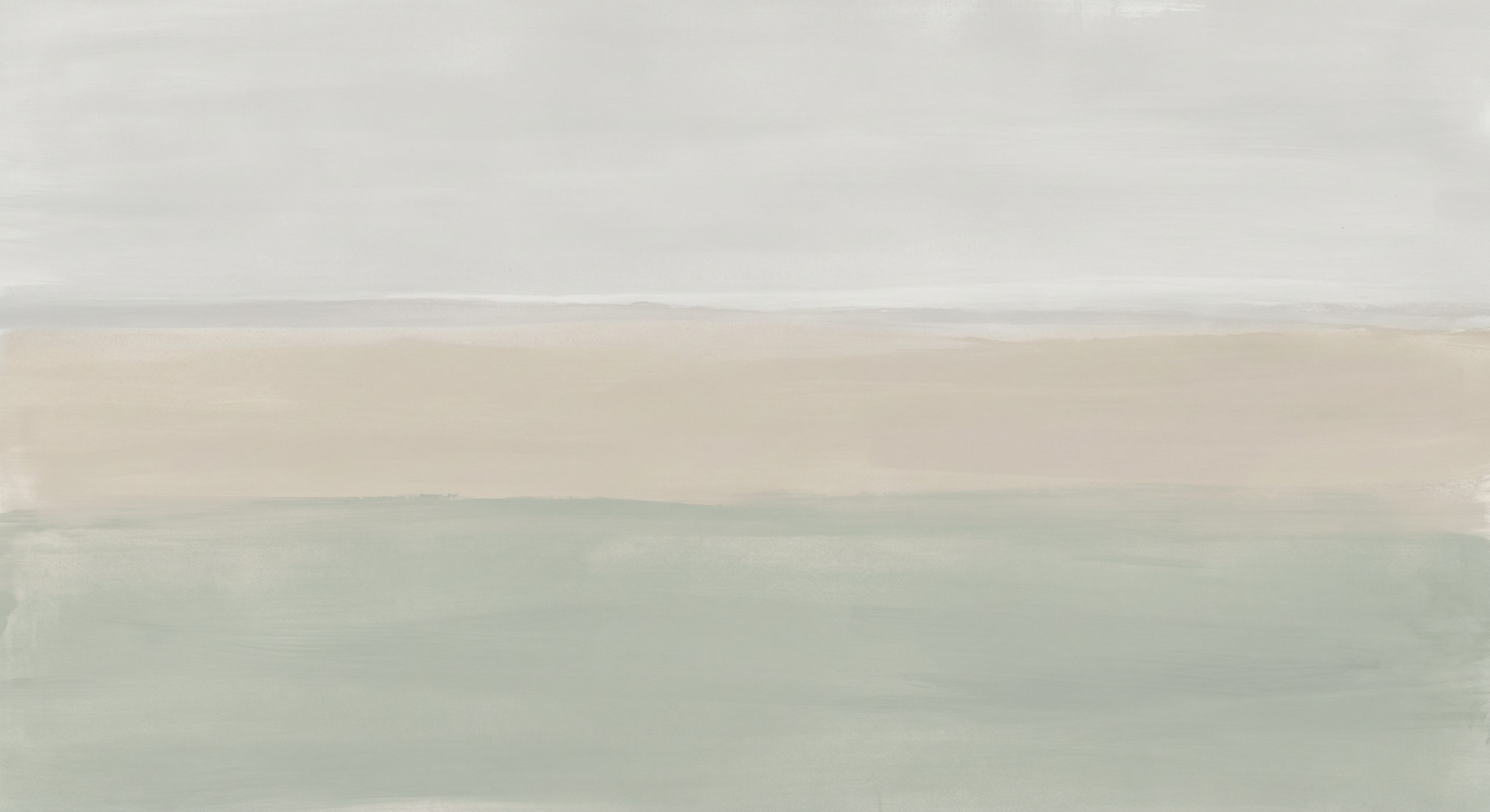 Minimalist horizon-inspired abstract artwork in soft horizontal bands of pale grey, sand and faded sage
