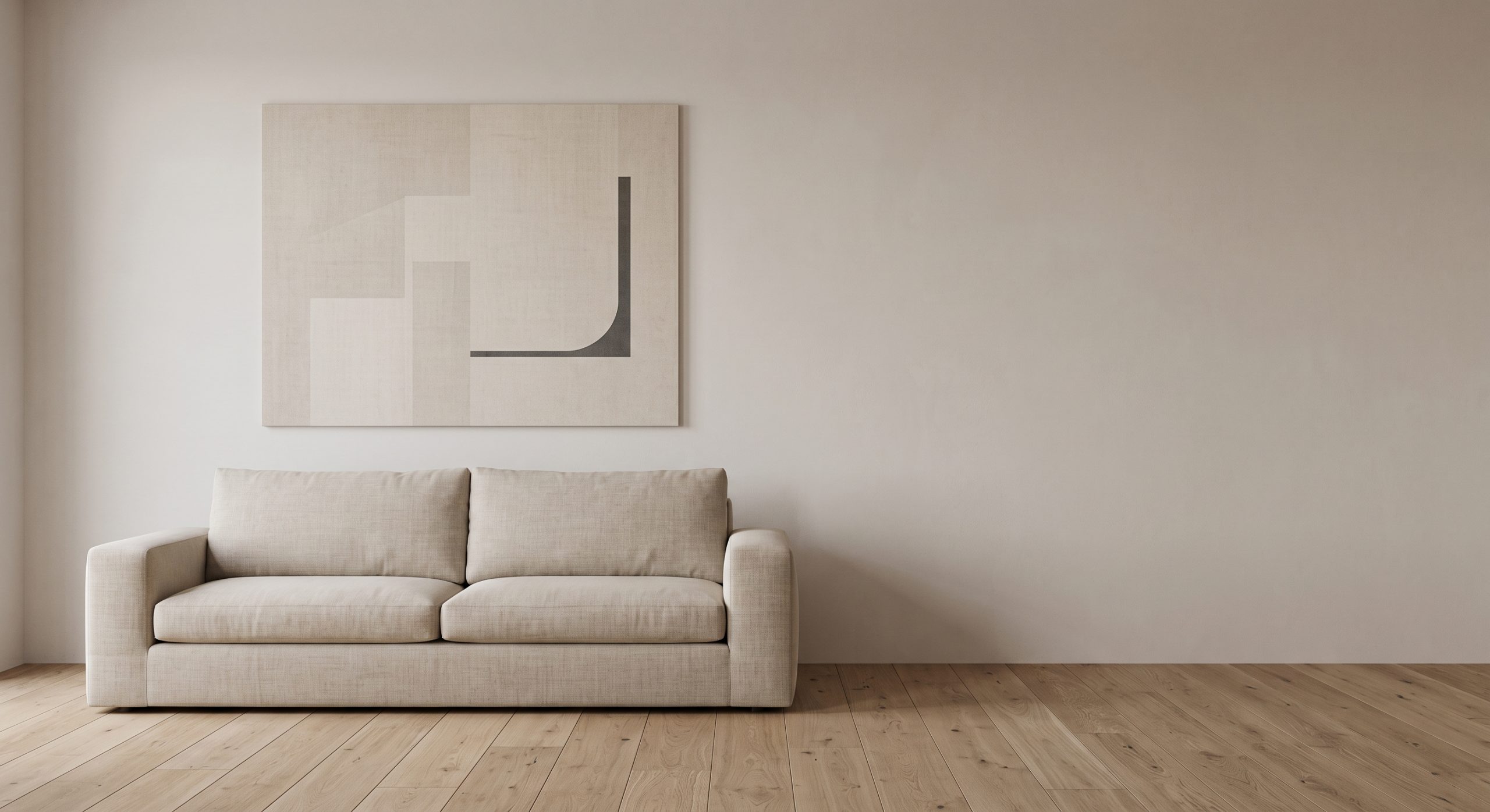 Minimalist artwork of three identical soft-edged rectangles in graded neutral tones