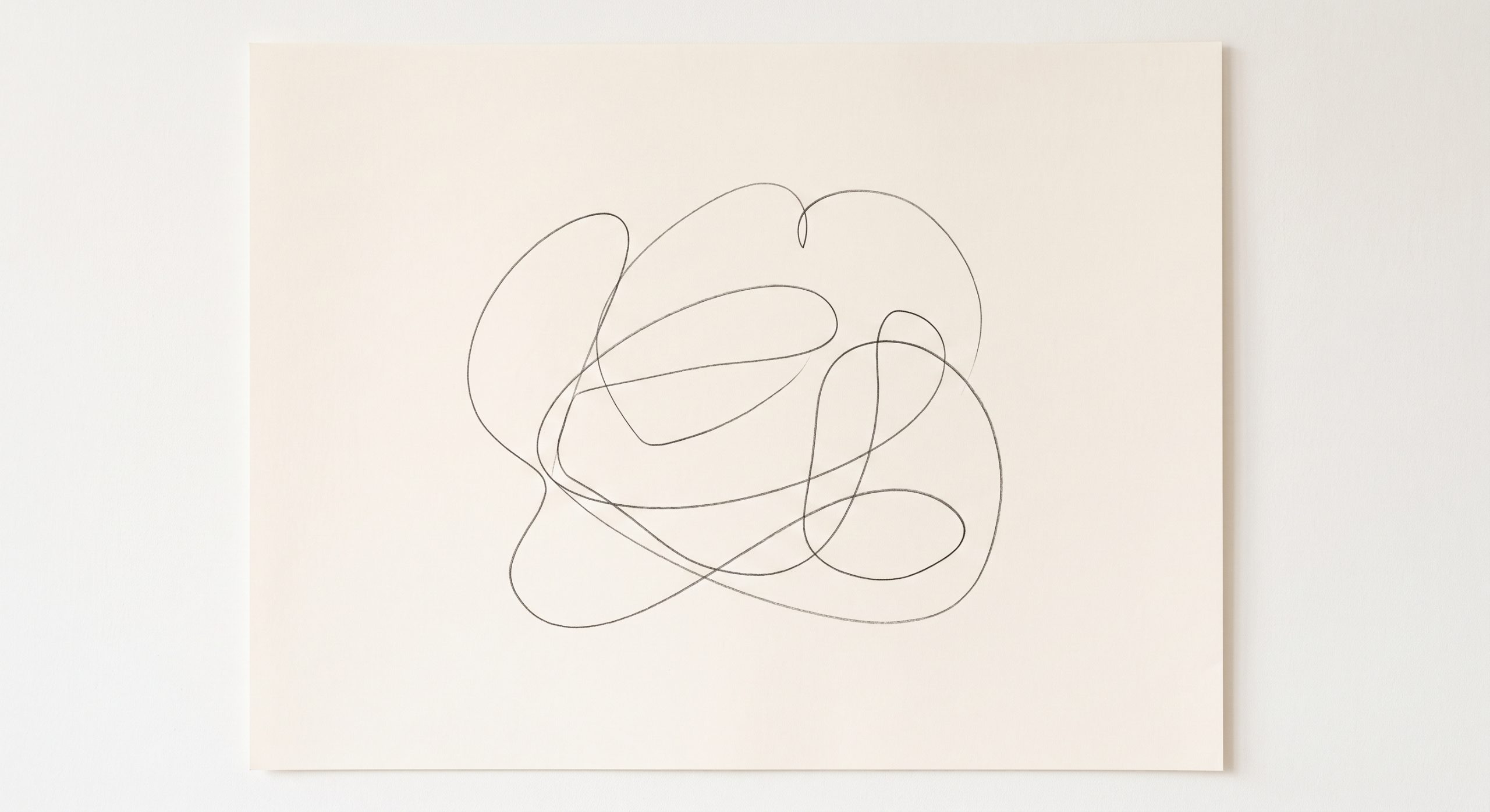 Minimalist continuous line art with one unbroken charcoal line forming a flowing abstract shape