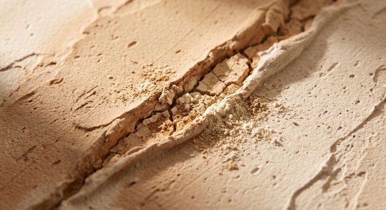 Close-up of textured abstract art showing raised surface and material cracking