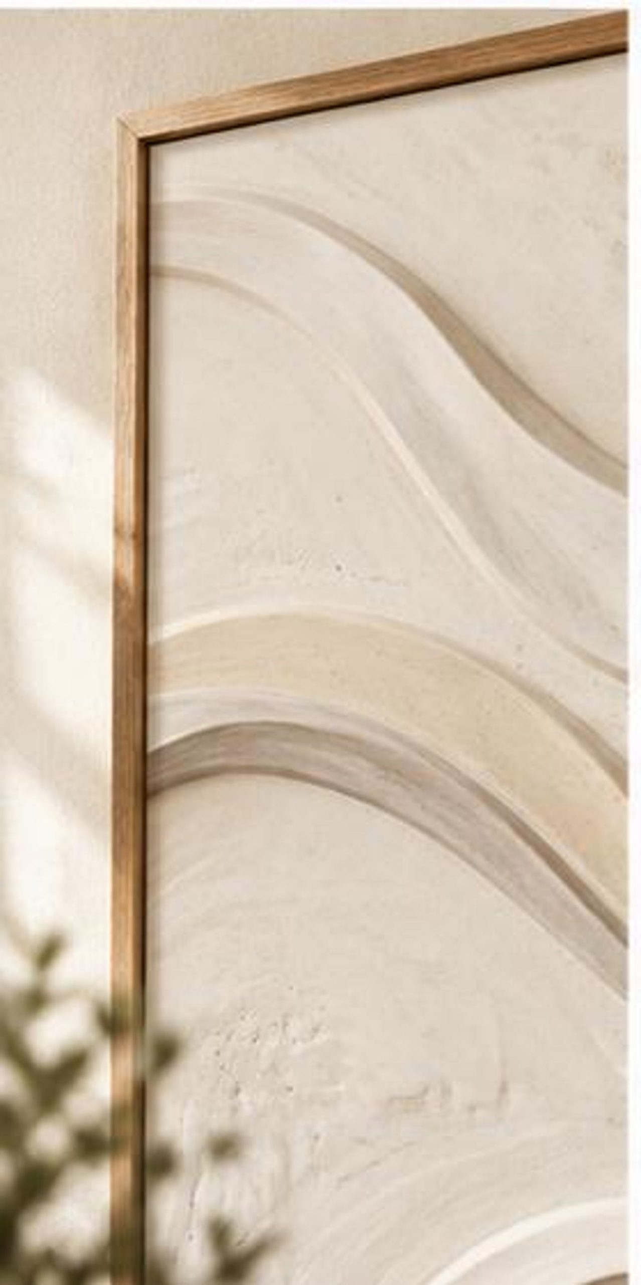 Gilded Strata by Aesthetic Haven Co, a neutral abstract artwork of smooth, wave-like bands flowing diagonally across a pale cream, plaster-like surface