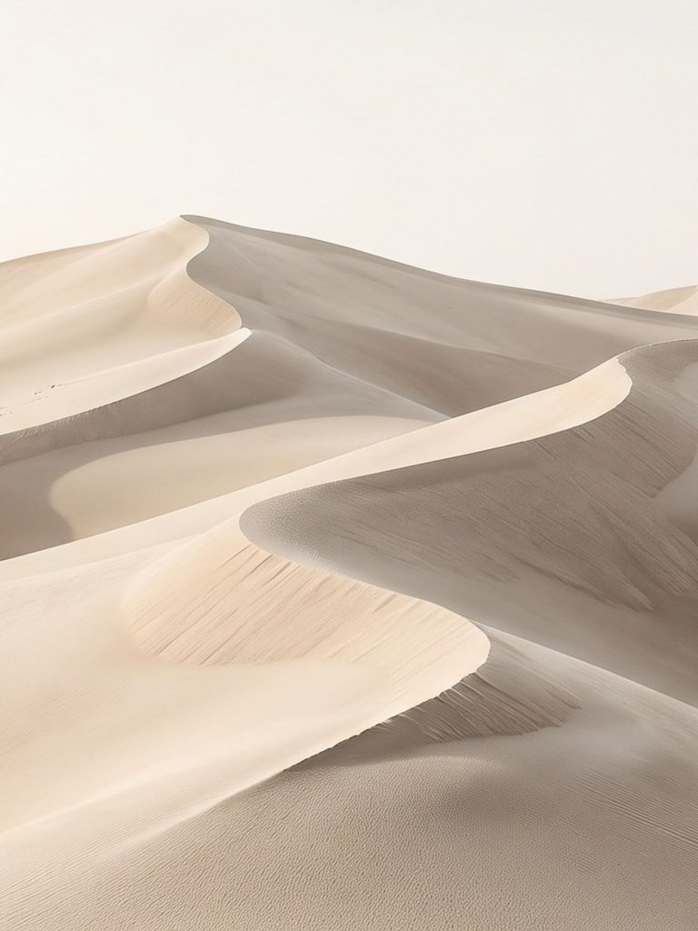 Quiet Dunes, a portrait artwork of soft wind-shaped sand dunes in warm beige, ivory and taupe